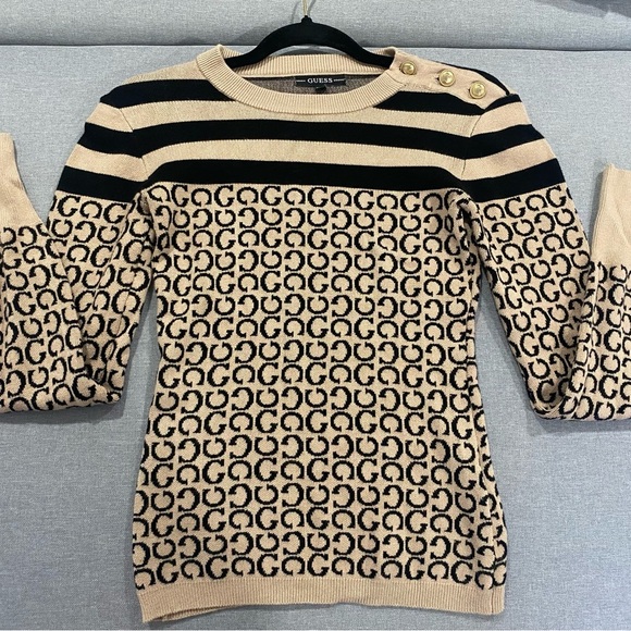 Guess Striped and Patterned Sweater - Black and Tan - Picture 4 of 9